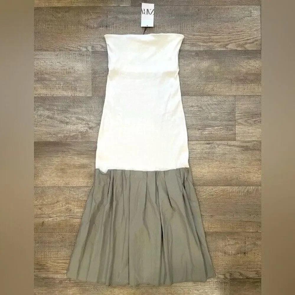 ZARA Strapless Pleated Midi Dress NWT – White & Sage Green – Sizes M & L - Picture 15 of 16